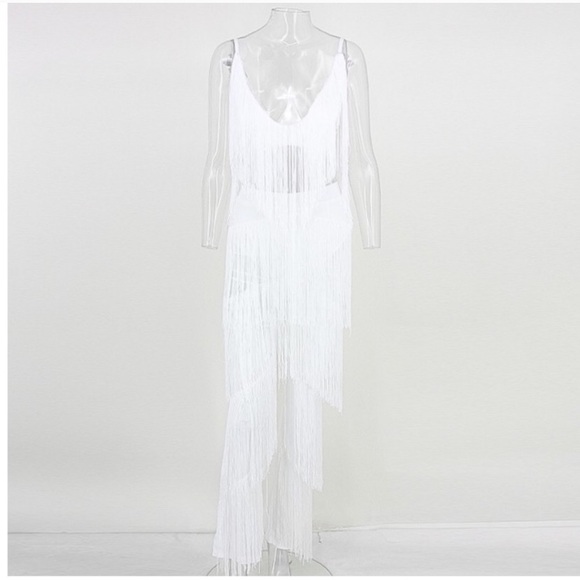 NEW! Host Pick! White Fringe Jumpsuit (Tassel) - Picture 3 of 8